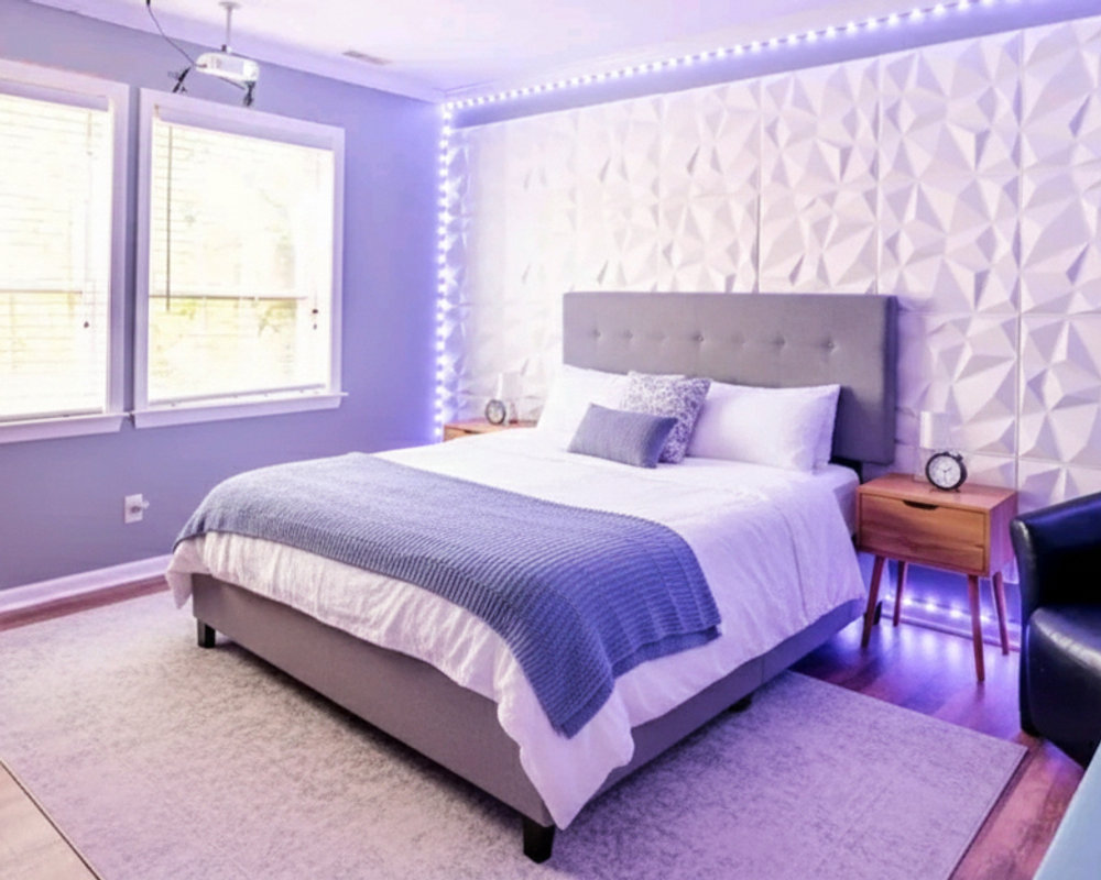 Primary suite with soft lavender light